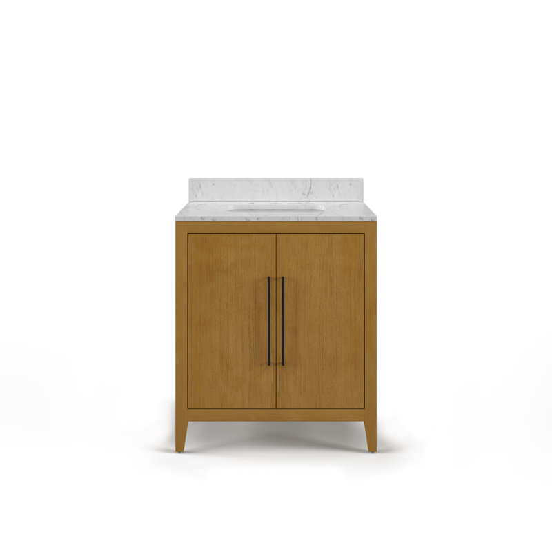 30 po Berwyn Meuble-lavabo de comptoir simple en marbre d'ingénierie blanc Carrara en chêne Baja