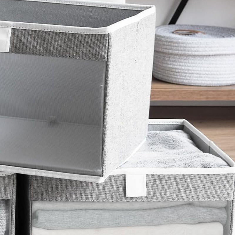 3-piece Gray Large Wardrobe Storage Box With Transparent Window And Convenient Handle; Foldable Fabric Clothing Storage Rack; Ample Capacity; A Must-have For Organizing And Storage Your Clothes At Home.