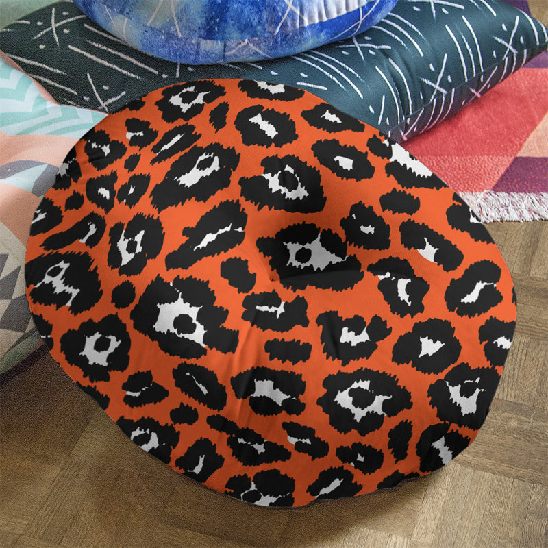 Housse et insert de coussin touffeté rond, Orange / Noir / Blanc, H 26 po x l 26 po x P 4 po