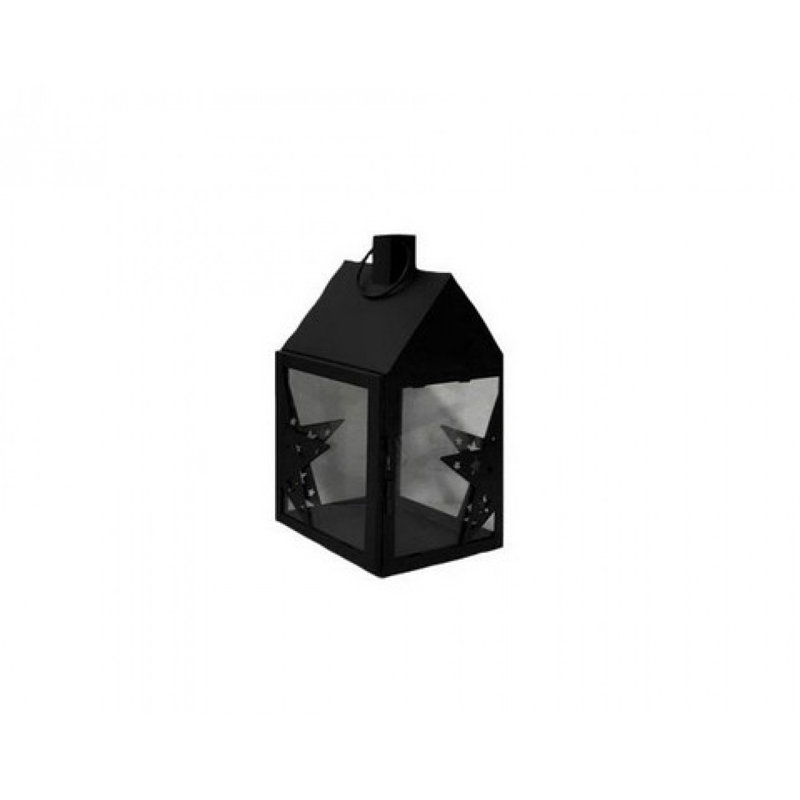 House Shaped Metal With Star Candle Lantern, Black