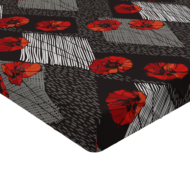 Drap-housse Ambesonne, Drap-housse de taille simple, Corail foncé, gris pâle / floral