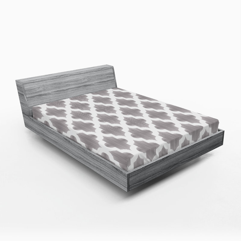 Drap-housse Ambesonne, paquet de 2, Gris pâle / blanc géométrique, Drap-housse grand