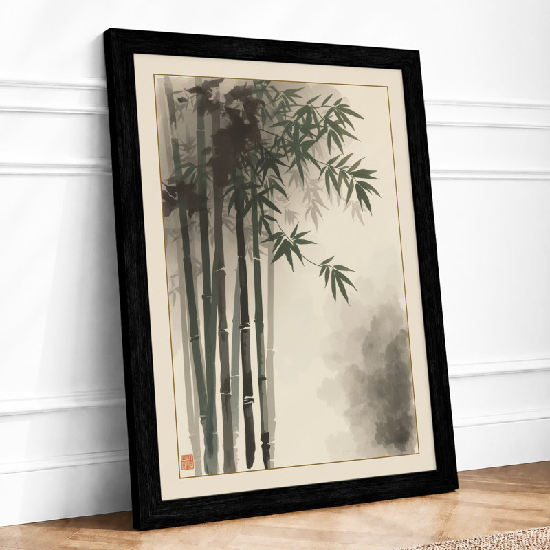 Bamboo in Mist Japandi - Framed Print, A4 - 29.7 x 21.0 cm, Black