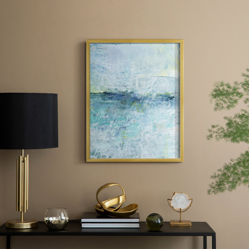 Misty Mountain Lake I Framed Print - Solid Wood, 21" H x 17" W, Gold