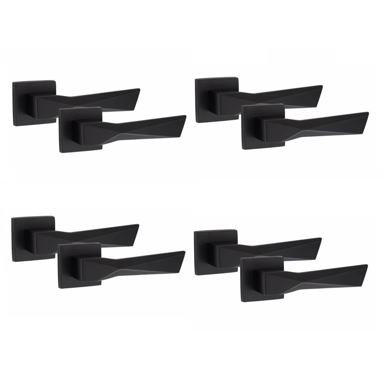 4 Pairs Modern Aura Premium Design Door Handles on Square Rose in Satin Nickel Finish
