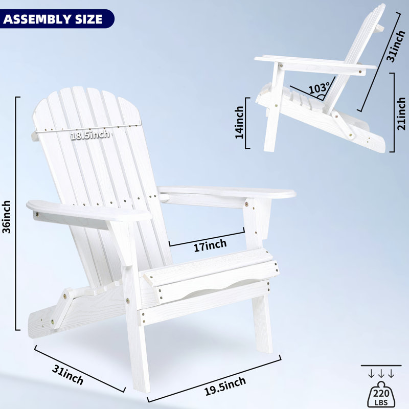 2Pcs White Wood Chair - Folding, Grain, Functional Outdoor Folding White, Grain Surface, White