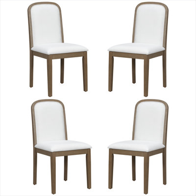 Mid-Century Retro Side Chair Set of 4 with Upholstered Linen Seats, Solid Wood Frame, Warm Brown