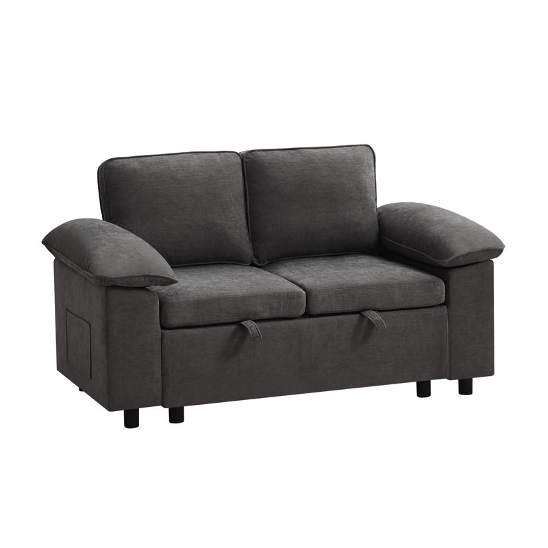 Canapé rembourré 58 po avec rangement sous le siège, chenille 58 po, Gris foncé