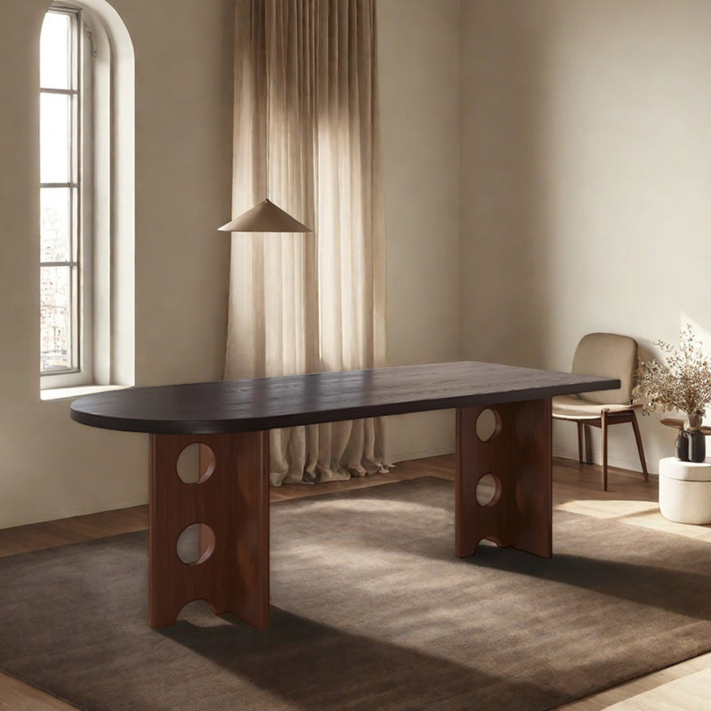 Retro-style creative dining table design, 29.52”H x 70.86”L x 31.49”W