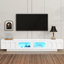 Meuble télé blanc pour les grandes téléviseurs de 95 po ou moins, avec portes d'armoire arquées et éclairage à DEL intelligent, console média fonctionnelle pour téléviseurs de 95 po, bande, salon spacieux-102448256