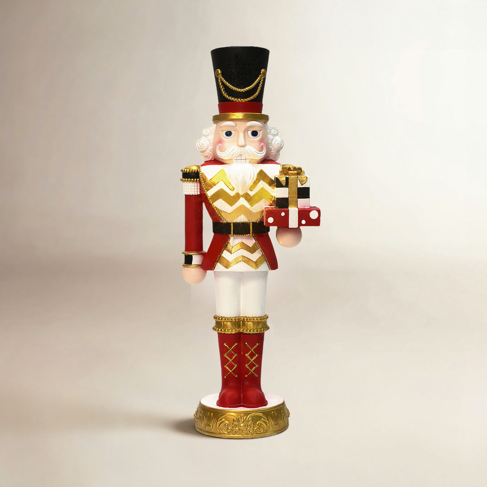 Lighted Red Nutcracker Soldier with Presents, Battery Operated Holiday Decoration, 48.43" H x 17.72" W x 12.99" D