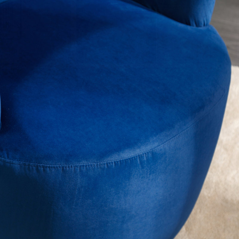 Swivel Accent Armchair Barrel Chair With Powder Coating Metal Ring, Blue Velvet