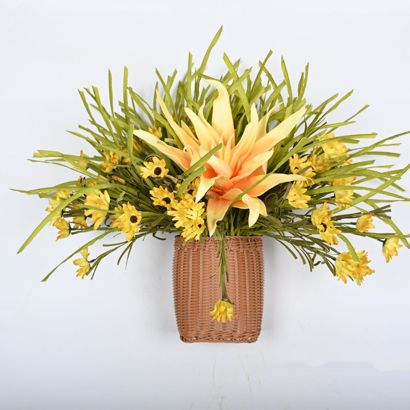 Arrangement floral de marguerite artificielle pour porte d'entrée, Protea Cynaroide, Jaune