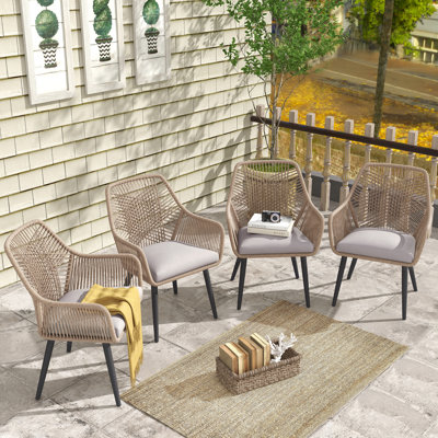 Outdoor Rattan Dining Chairs With Cushions(set Of 4)