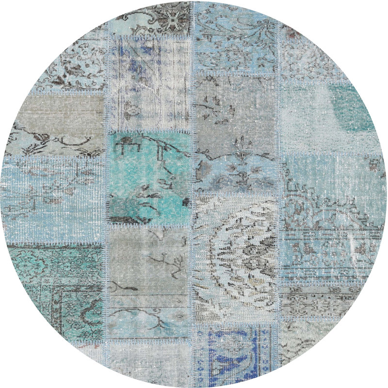 Tapis bleu/gris contemporain, Rond 6 pi
