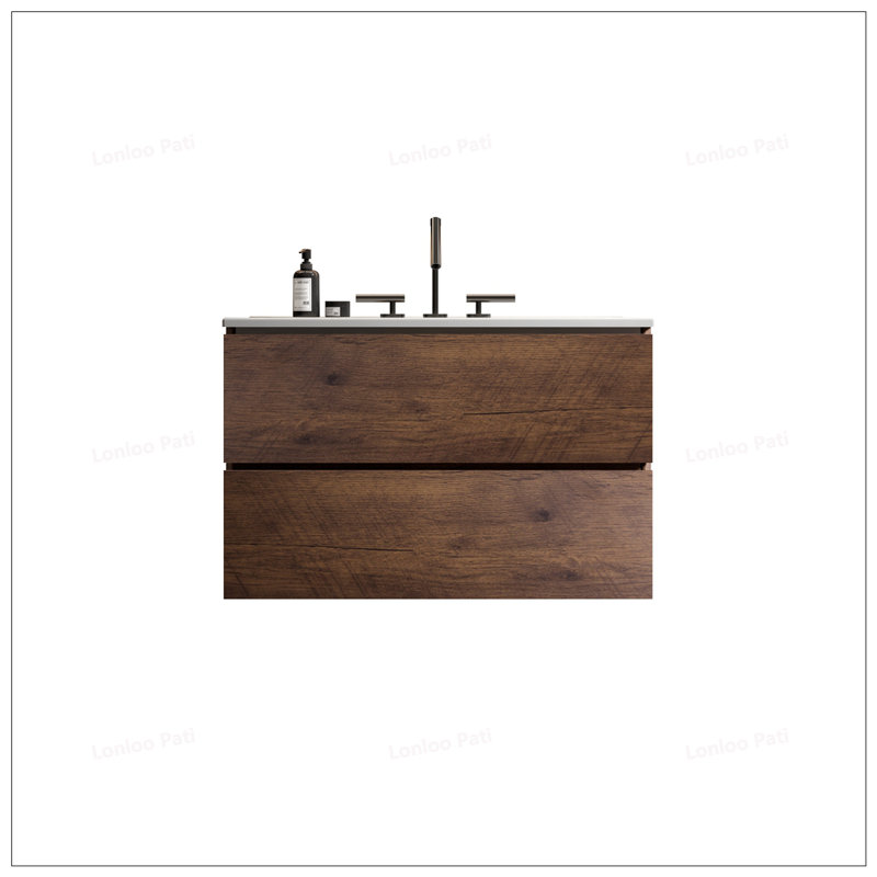 Meuble-lavabo mural de 30 po avec lavabo en céramique et trois trous de robinet, Noyer