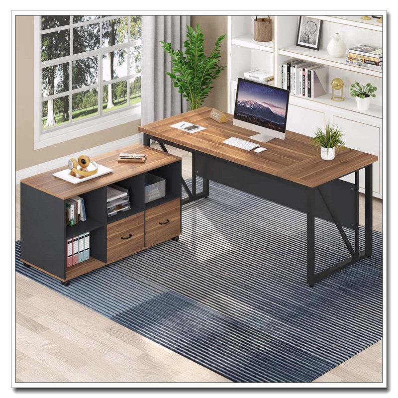 Bureau de direction en L avec classeur mobile