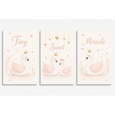 Grand ensemble de 3 décorations murales princesse de chambre d'enfant rose, chambre d'enfant rose, impression sur toile, chambre à coucher, salle de jeux, impression sur toile 16 x 24 pouces - prête à être accrochée