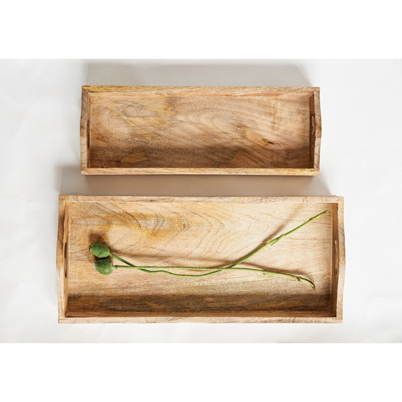 2-Piece Mango Wood Serving Trays with Handles