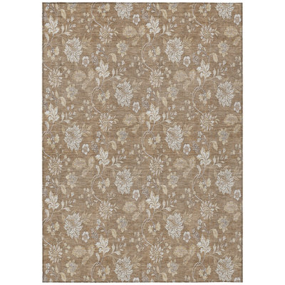 5' X 8' Beige Floral Washable Indoor Outdoor Area Rug