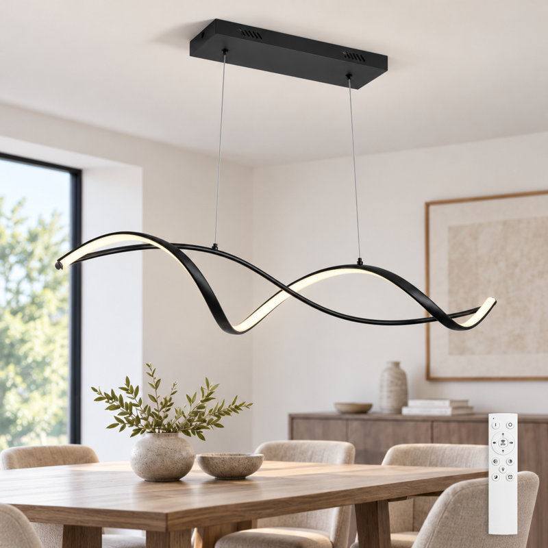 2-Light Black LED Dimmable Kitchen Island Pendant with Remote & App Control