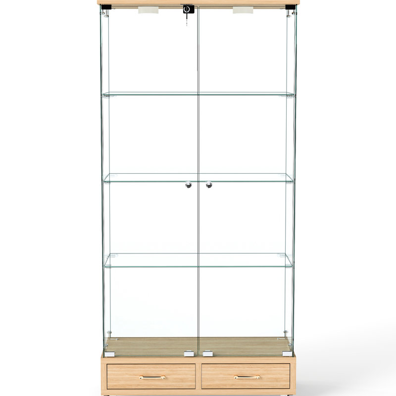 Élégant espace de rangement en verre à quatre niveaux avec assemblage rapide, 13 DEL colorées et 2 tiroirs pour les petits espaces dans une élégante vitrine de bureau à DEL, rangement verrouillable, salon, chambre à coucher
