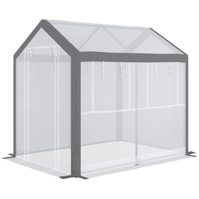 Outsunny 8' x 6' x 7.5' Walk-In Greenhouse, Outdoor Gardening Canopy with 6 Roll-up Windows, 2 Zippered Doors & Weather Cover