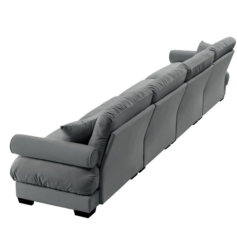 Canapé modulaire surdimensionné en velours, H 33,4 po x l 166 po x P 37 po, 4, Gris