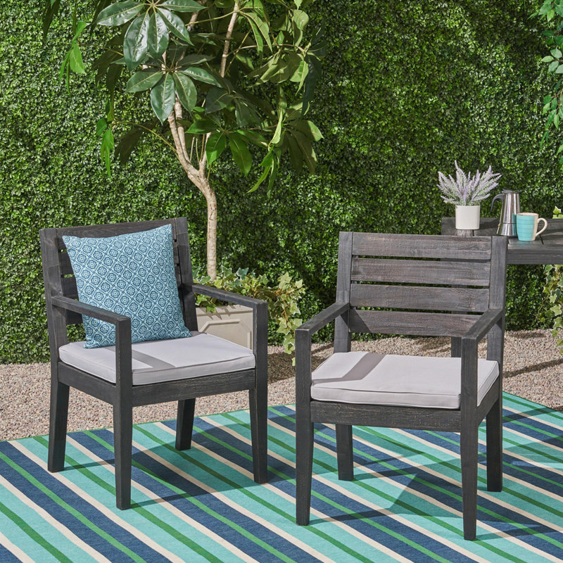 Fauteuil club d'extérieur en bois d'acacia avec coussins, chaise de salle à manger, Gris, Gris foncé