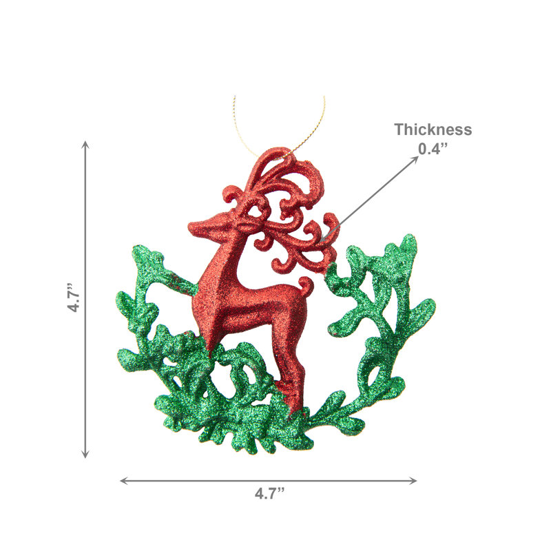 Ornement renne rouge et vert scintillant - ensemble de 12