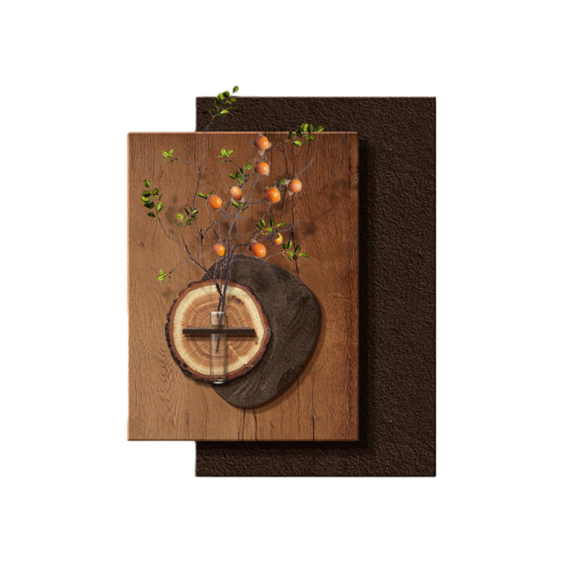 Art mural Mid-Century 3D avec vase d'eau et DEL - Décoration en bois rustique, H 39,37 po x l 31,5 po x P 4,72 po