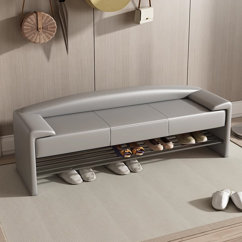 Upholstered Shoe Storage Bench, Light Gray