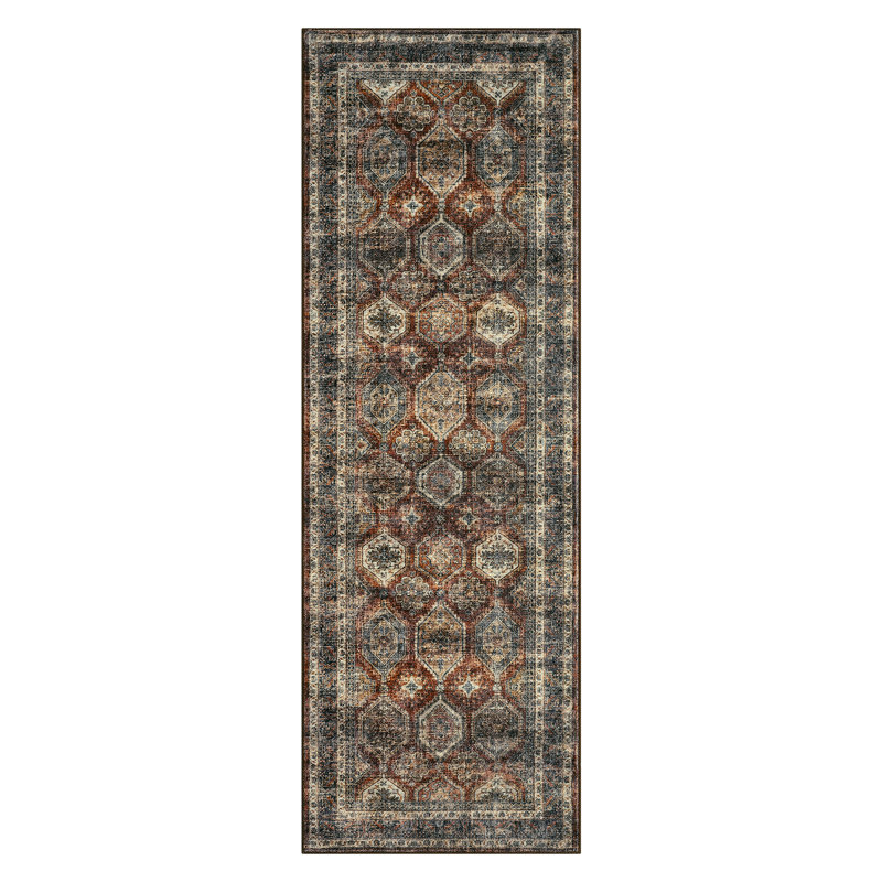 Vintage Oriental Printed Distressed Rug Washable Thin Low Pile Area Rugs for Living Room Decor Non Slip Stain Resistant Entry Rug Soft Carpet for Bedroom