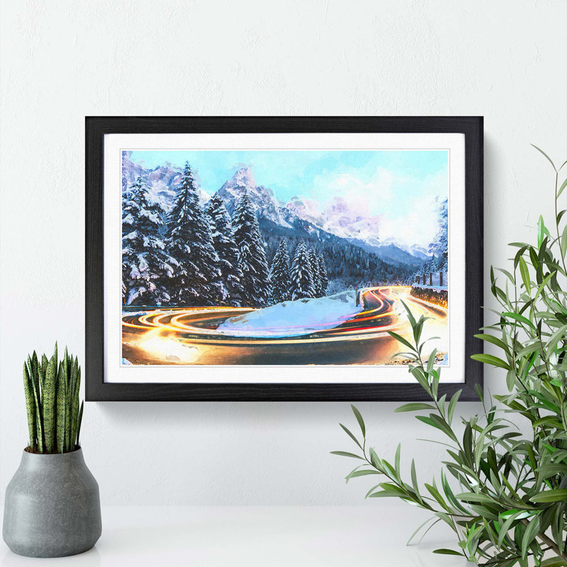 Road by the Mountains in Abstract - Picture Frame Graphic Art Print, 40cm H x 60cm W x 2cm D, Black
