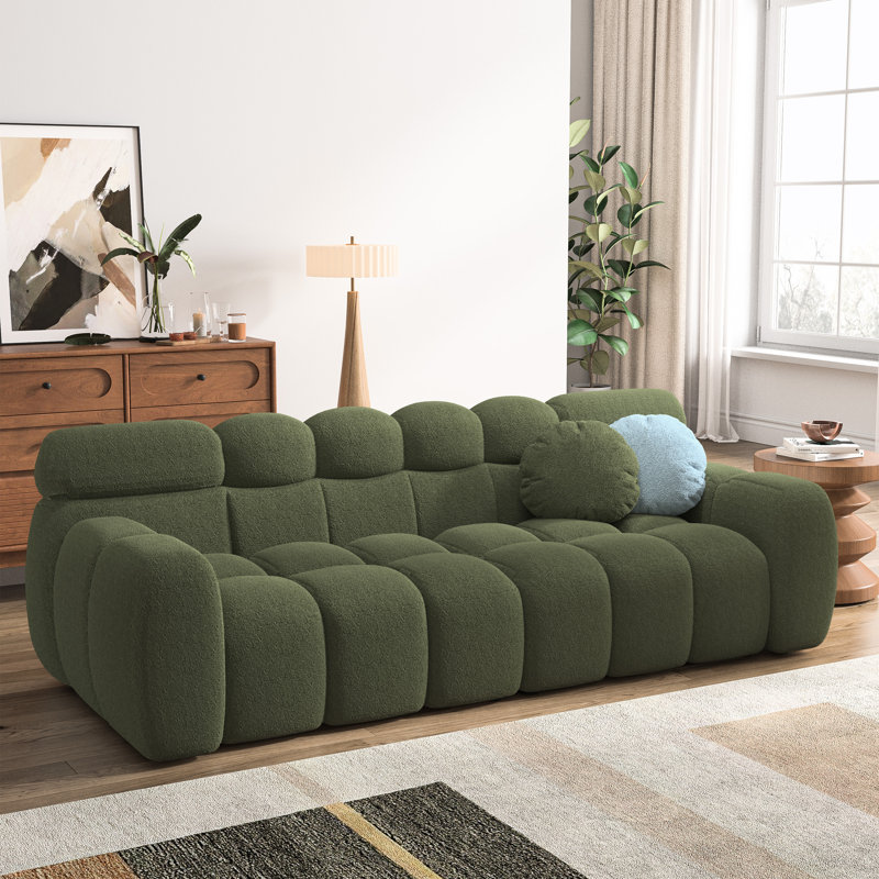 Damesha Upholstered Sofa, Green, 28" H x 87.5" W x 36" D