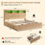 Structure de lit avec tête de lit avec rangement, station de charge avec lumières DEL / tête de rangement, base de lit moderne à 4 tiroirs avec lit en bois cannelé de très grande taille-1341753621-1341753640