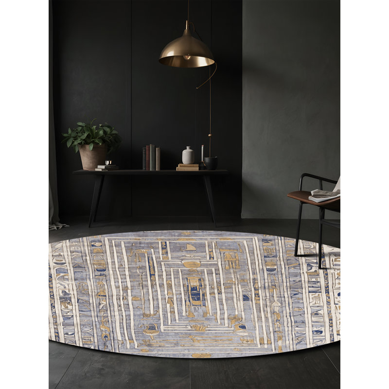 Machine Washable Gray Area Rug, Round 6'