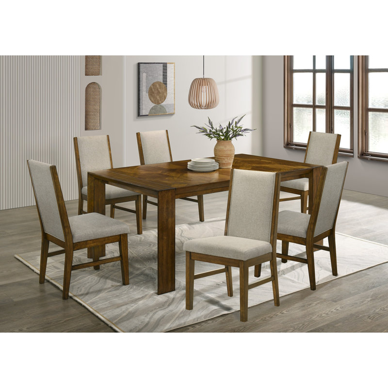5 pièces Table de salle à manger rectangulaire en bois massif fabriqué à la main, 5 pièces: table, 4 chaises