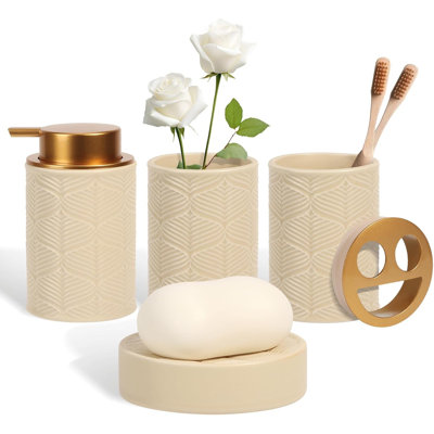 Beige Ceramic Bathroom Accessories Set