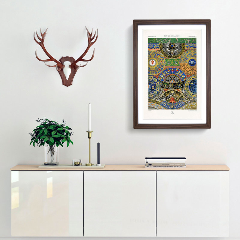 Renaissance Themed Pattern by Albert Racinet - Framed Print, 87cm H x 62cm W x 2cm D, Walnut Framed