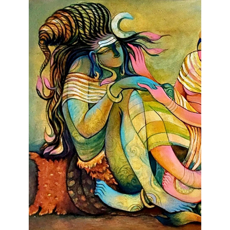 Conversation de Shiva et Shakti | Acrylique sur toile | Par Devendra S Potdukhe