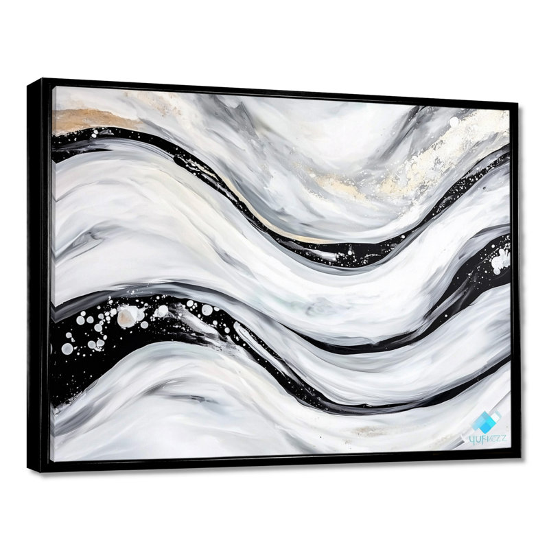 «Black and Grey Stone Abstract Waves II - Abstract Modern Waves», reproduction sur toile, Noir, H 12 po x l 20 po