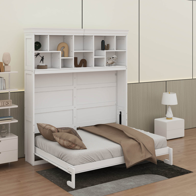 Grand lit escamotable avec tablettes et port USB