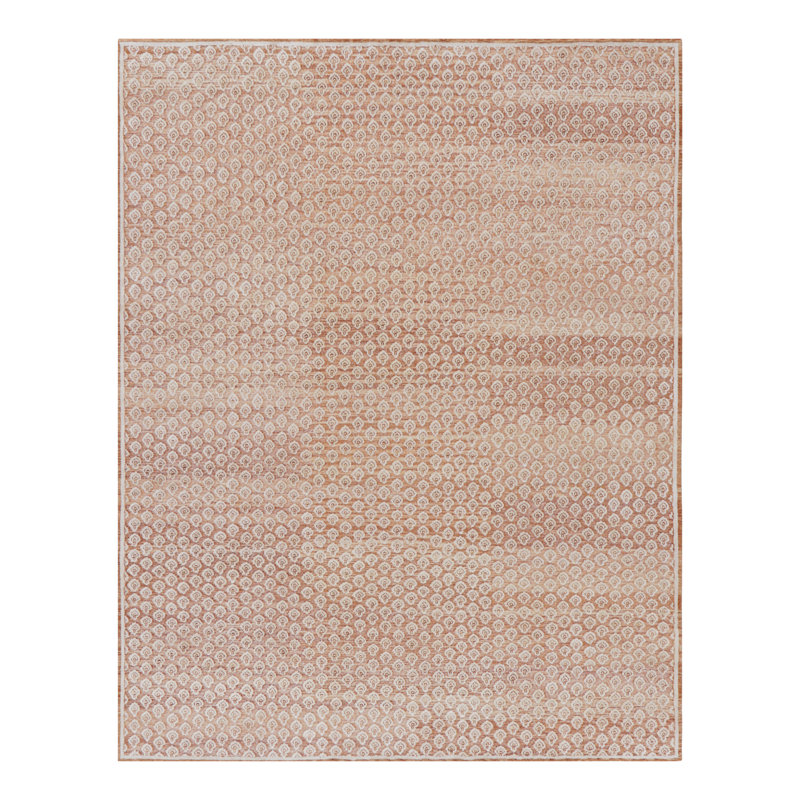 Rug & Kilim’S Modern Block Print Rug In Red And Pink With White Floral Pattern, Rectangle 4' x 6'