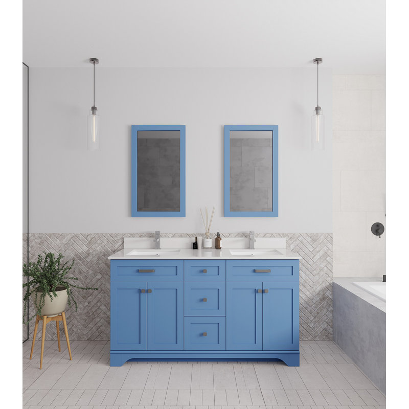 Ensemble de meuble-lavabo double 59 po avec miroir Charlie-Mai, Bleu