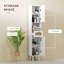 Armoire de salle de bain haute avec portes en rotin, armoire de rangement autoportante avec tablettes réglables, blanc-2082553567