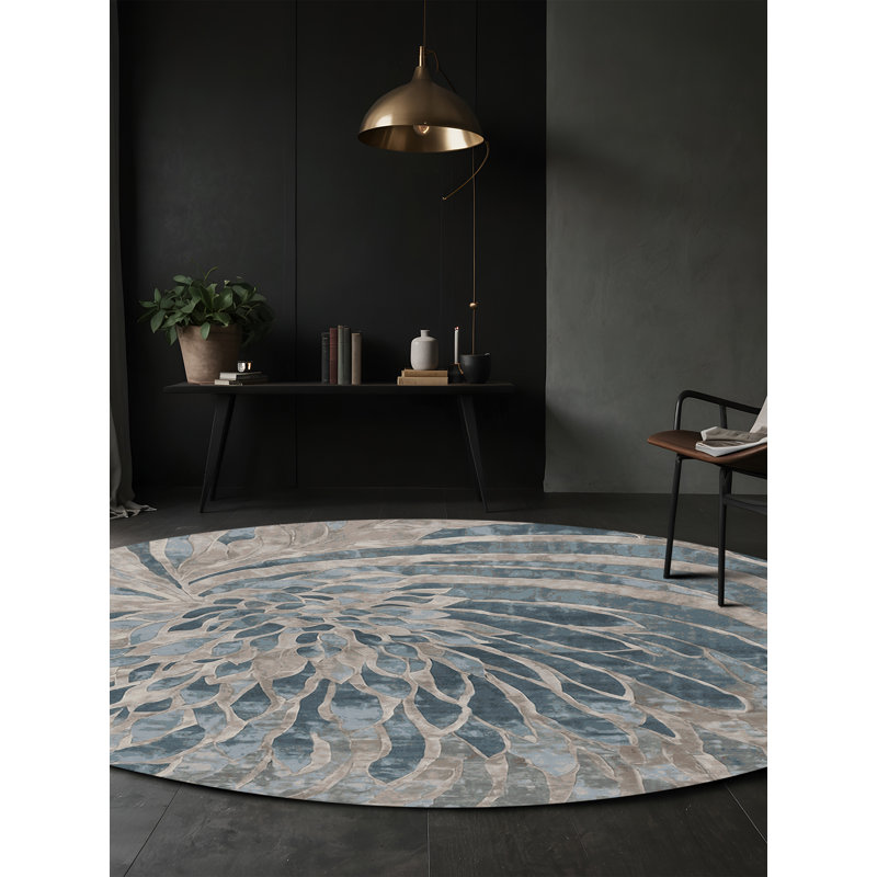 Tapis gris lavable à la machine, Rond 5 pi