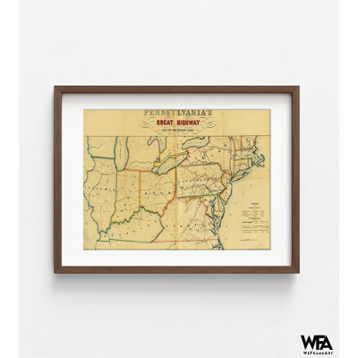 Pennsylvania's Great Highway And Its Tributary Lines Map, Pennsylvania Antique Poster Print, Rustic USA State Map, USA Map Poster Print