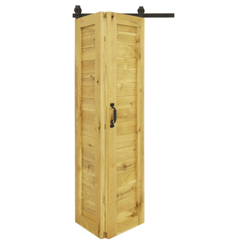 Solid Oak Barn Door with Single Bi-Folding System, Natural Oil