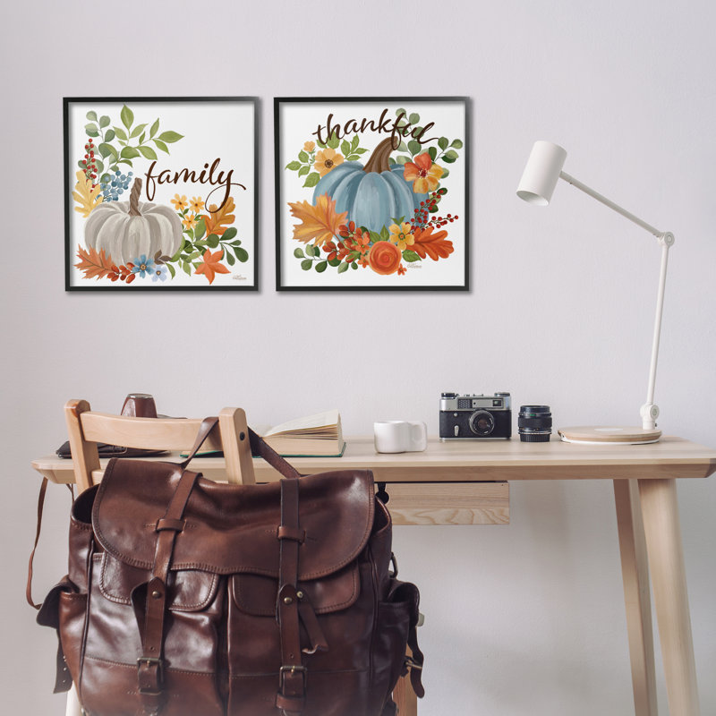 «Family Thankful Fall Pumkin», ensemble de 2 giclées encadrées par Cat Thurman Designs, Giclée encadrée noir minuit